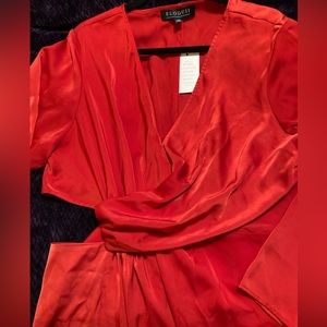 Eloquii long sleeve maxi dress with side cut out and knee slit Size 18 Red NEW